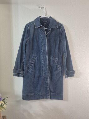 GAP Long Blue Denim Jacket Coat